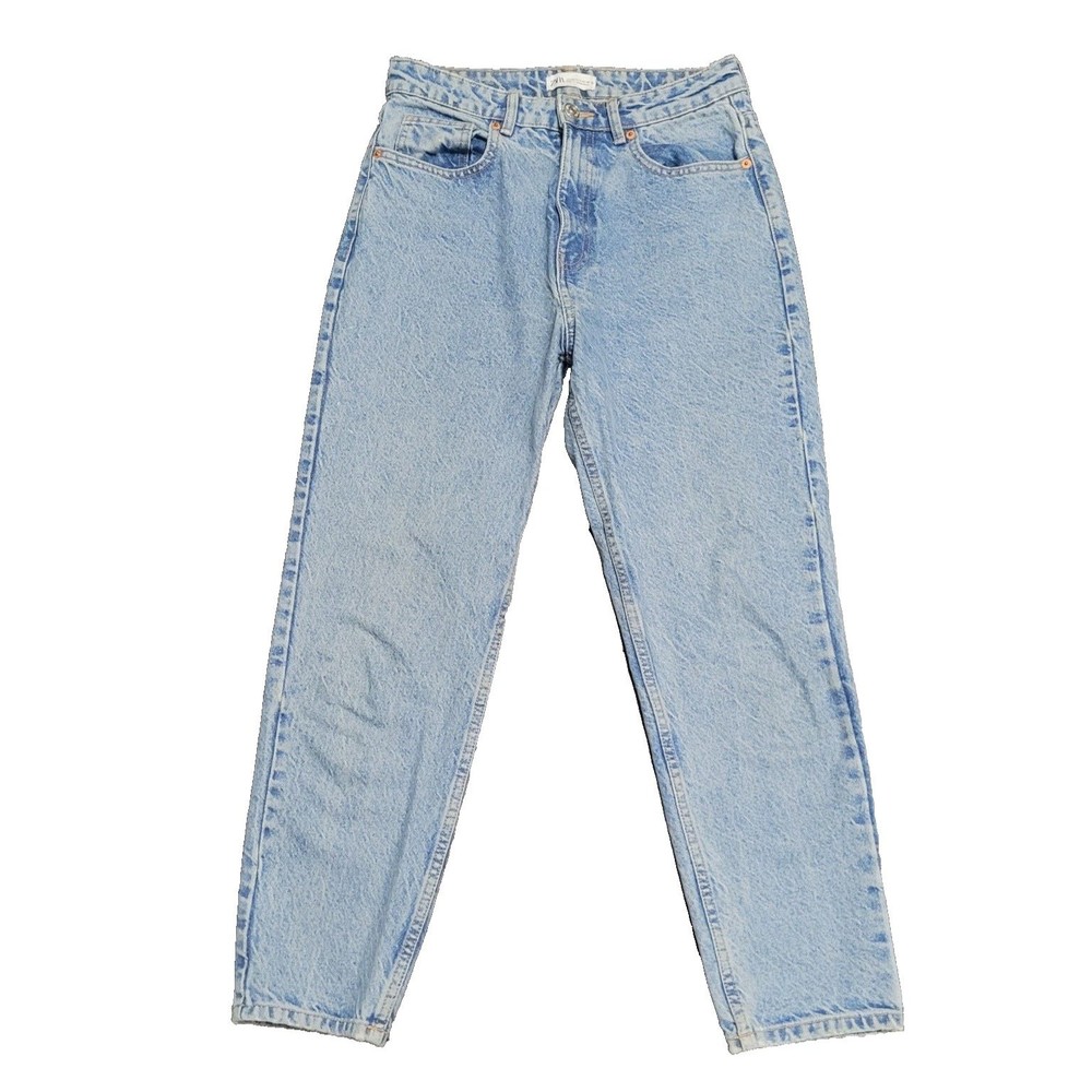 ZARA High Rise Jeans Womens 8 Blue Acid Wash Crop Ankle 100% Eco Cotton
